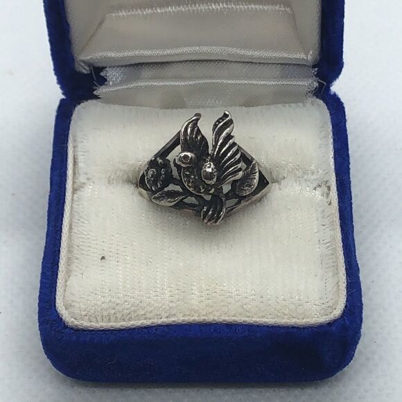 💛 925 Marcasite Dove & Flower Ring - Picture 1 of 4